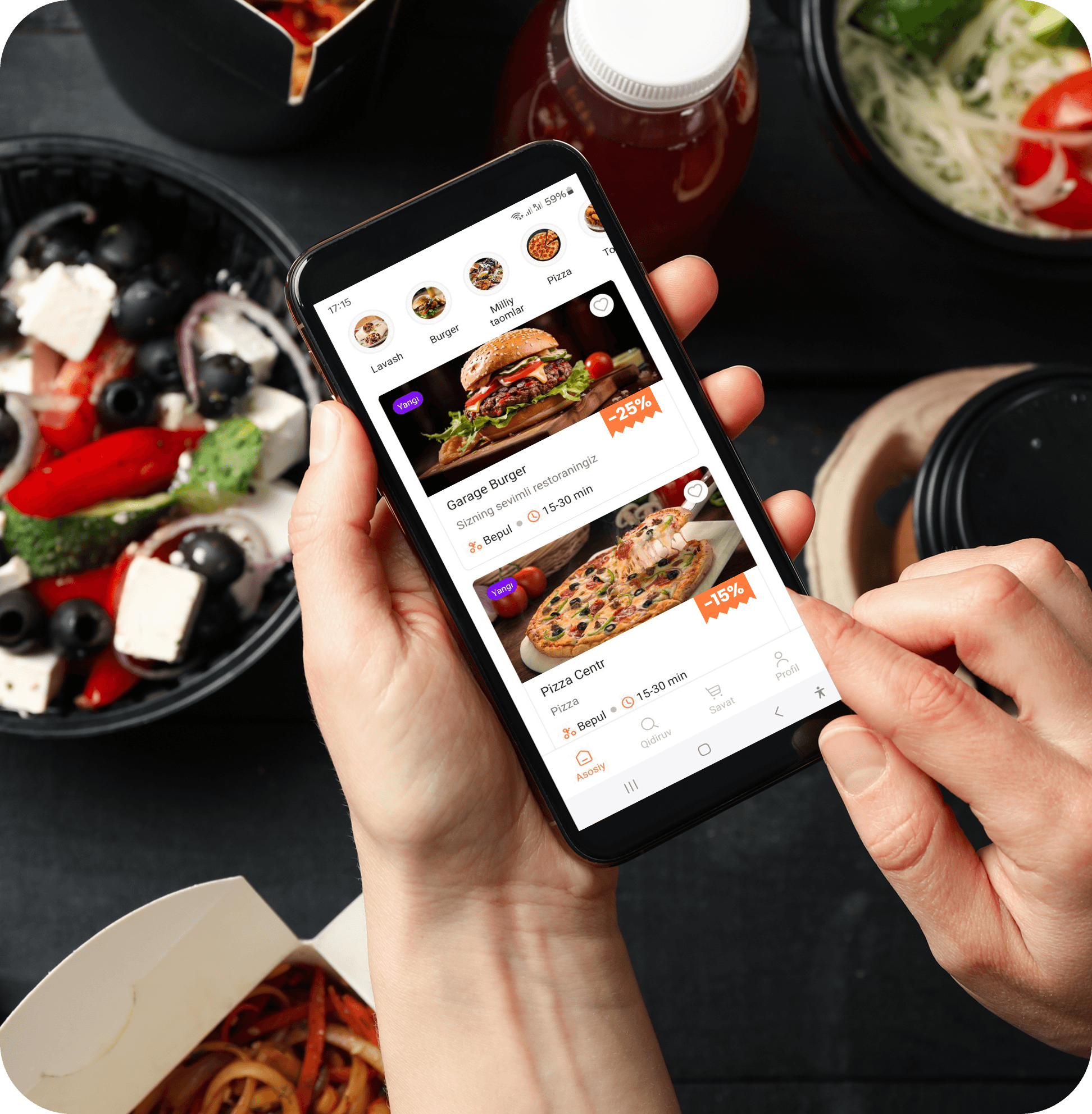 Mobile app showing food delivery
